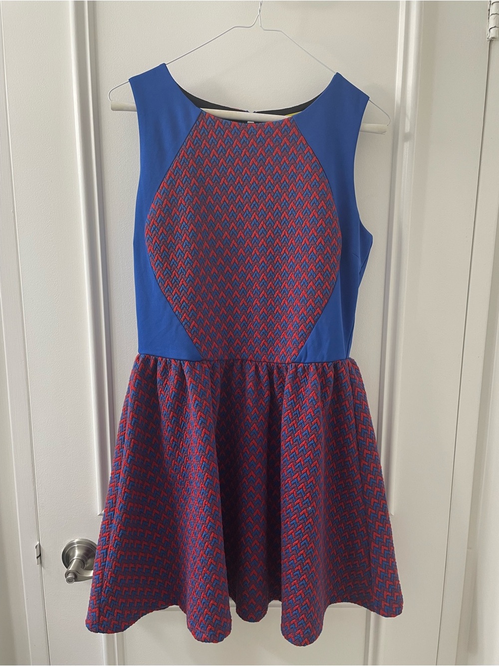Vintage Blue & Red Quilted Fit-and-Flare Mini